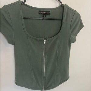Almost Famous Sage Green Zip-Up Bodysuit
